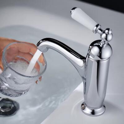 British-Style Premium Creative Tap With Ceramic Handles For Sink Basin, All Brass Cold And Hot Water Tap TC0227 - Click Image to Close