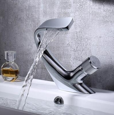 Basin Tap Brass Chrome Finished Waterfall Mixer Art Designed Bathroom Sink Tap TC0289 - Click Image to Close