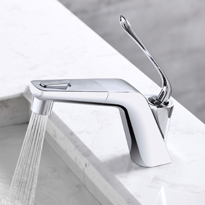 Brass Chrome Finished Bathroom Pull Out Mixer Tap Bathroom Sink Tap TC0298 - Click Image to Close