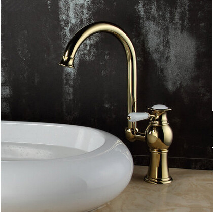 Brass Antique Luxury Gold Plated Single Handle Mixer Water Tap For Both Bathroom and Kitchen TC256H
