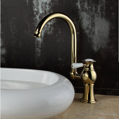 Brass Antique Luxury Gold Plated Single Handle Mixer Water Tap For Both Bathroom and Kitchen TC256H - Click Image to Close