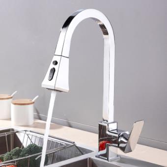 Brass Bright Chrome Finish Pull Out Kitchen Taps TC260P - Click Image to Close