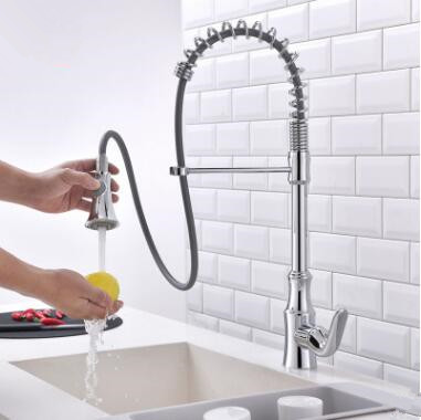 Pull Out Kitchen Tap Chrome Finished Spring Kitchen Sink Tap TC380P - Click Image to Close