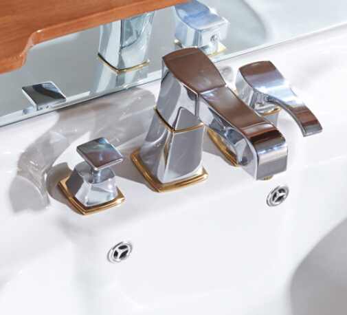 Brass Chrome Finished Three-pieces Pull Down Mixer Bathroom Sink Tap TC396P - Click Image to Close