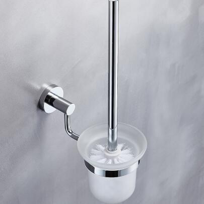 Chrome Toilet Cleaner Bowl Brush and Holder Set Wall Mounted Modern Brass+Glass TCB0606