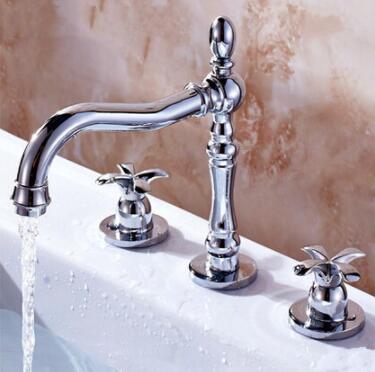 New Design Brass Flower Handles Mixer Water Bathroom Sink Tap TF3250 - Click Image to Close