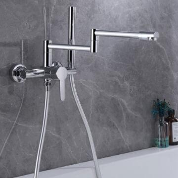 Bathtub Tap Bathroom Wall Mounted Collapsible Spout Brass Chrome Finished with Hand Shower TF408C