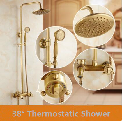 Antique Brass 38° Intelligent Thermostatic Rainfall Bathroom Shower Tap