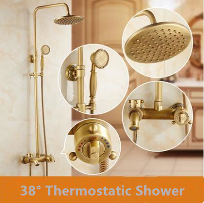 Antique Brass 38° Intelligent Thermostatic Rainfall Bathroom Shower Tap - Click Image to Close