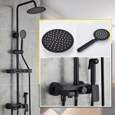 Antique Black Baking Finished Brass Bathroom Waterfall Shower Tap Set TFB0568 - Click Image to Close