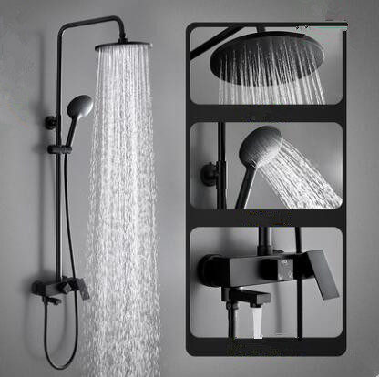 Antique Black Brass & ABS Round Shower Head Bathroom Rainall Shower Tap Set TFB188 - Click Image to Close