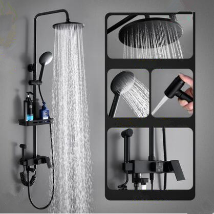 Antique Black Brass & ABS Bathroom Rainall Shower Tap Set With Shelf TFB268 - Click Image to Close