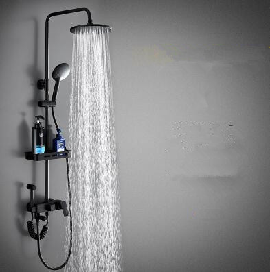 Antique Black Brass & ABS Bathroom Rainall Shower Tap Set With Shelf TFB268 - Click Image to Close