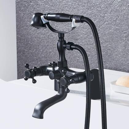 Black ALL-copper Double Handles Bridge Bathroom Bath Tap Set TFB348