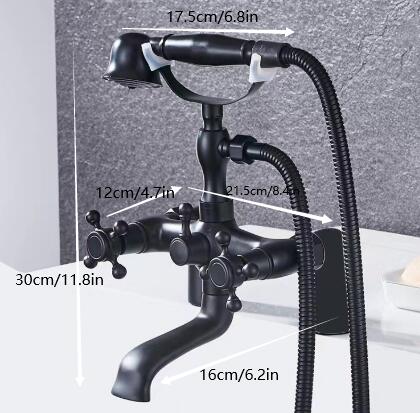 Black ALL-copper Double Handles Bridge Bathroom Bath Tap Set TFB348