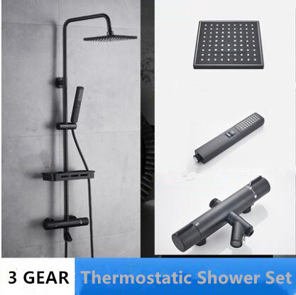 Thermostatic Black Bronze Brass Bahtroom Mixer Rainfall Shower Tap TFB359
