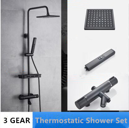 Thermostatic Black Bronze Brass Bahtroom Mixer Rainfall Shower Tap TFB359 - Click Image to Close