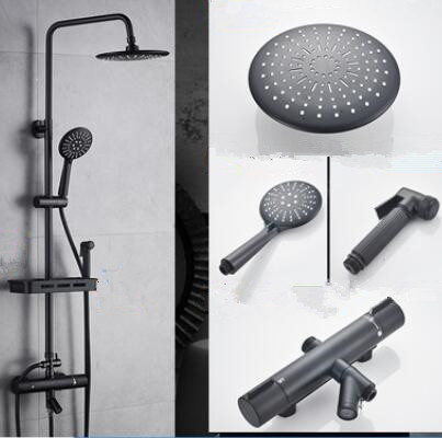 Thermostatic Brass Matt Black Bahtroom Mixer Rainfall Shower Tap TFB468 - Click Image to Close