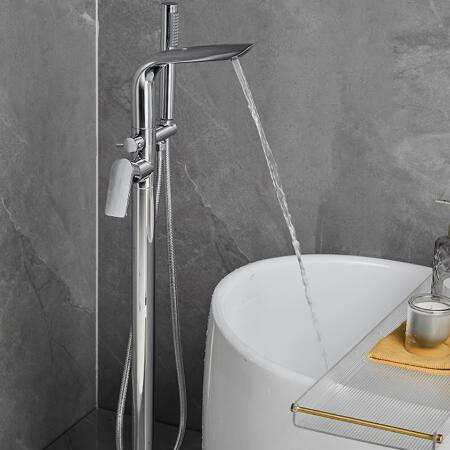 Chrome Full Copper With Handshower 360° Swivel Spout Freestanding Bath Tap TFB550