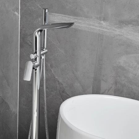 Chrome Full Copper With Handshower 360° Swivel Spout Freestanding Bath Tap TFB550