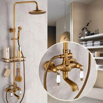 Antique New Design Brass Mixer Shower Tap Set With Small Shelf TFB585 - Click Image to Close