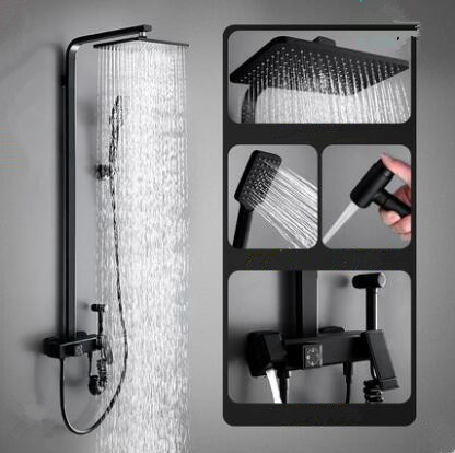 Antique Black Brass & ABS Bathroom Rainall Shower Tap Set With Bidet Tap TFB689 - Click Image to Close