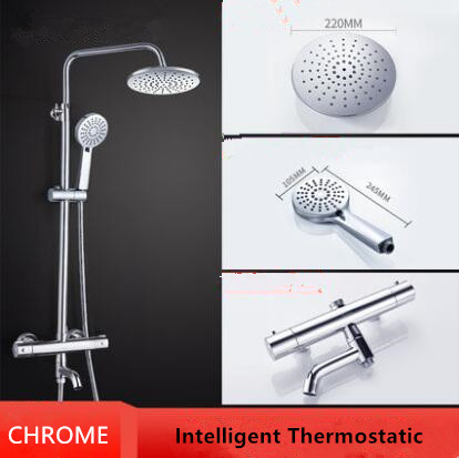 Chrome Finished Brass Thermostatic Round Rainfall Shower Set TFC0599 - Click Image to Close