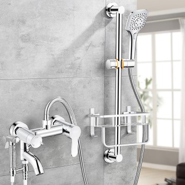 Brass Chrome Finished Bathroom No Punching with Bidet Tap Basket Shower Set TFC298