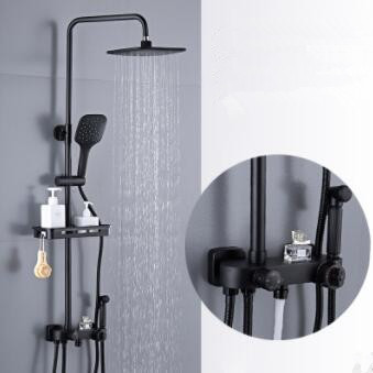 Antique Black Brass Thermostatic Shower Tap Mixer Shower Set with Shelf TFS438