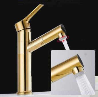 Antique Golden Printed Brass Pull Out Switchable Spout Mixer Bathroom Sink Tap TG0155 - Click Image to Close