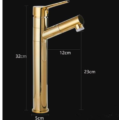 Antique Golden Printed Brass Pull Out Switchable Spout Mixer Tall Bathroom Sink Tap TG0155H