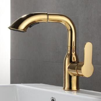 Antique Golden Switchable Pull Out Spout Liftable Mixer Bathroom Sink Tap TG0171 - Click Image to Close