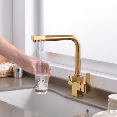 Antique Golden Printed Three Way Drinking Water Square Handle Kitchen Sink Tap TG0200 - Click Image to Close