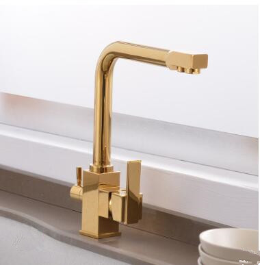 Antique Golden Printed Three Way Drinking Water Square Handle Kitchen Sink Tap TG0200 - Click Image to Close