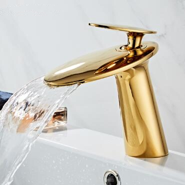 Bathroom Basin Taps Golden Finished Brass Mixer Waterfall Bathroom Sink Tap TG0208 - Click Image to Close