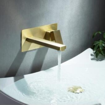 Antique Nickel Brushed Golden Brass Wall Mounted Bathroom Sink Tap TG0280 - Click Image to Close