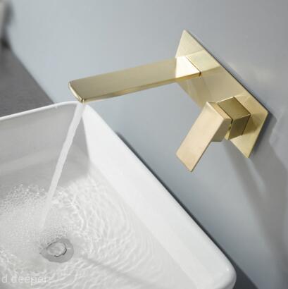 Antique Nickel Brushed Golden Brass Wall Mounted Bathroom Sink Tap TG0280