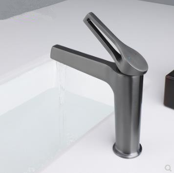 Brass Nickel Brushed Grey Mixer Hollow Out Designed Handle Bathroom SInk Tap TG0288 - Click Image to Close