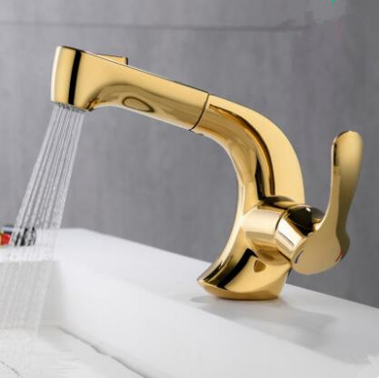 Antique Brass Golden Bathroom Pull Out Mixer Tap Bathroom Sink Tap TG0298 - Click Image to Close