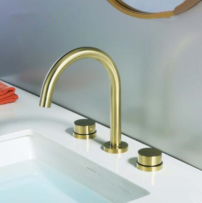 Antique Brass Golden Brushed Three-pieces Split Type Bathroom Sink Tap TG0299 - Click Image to Close