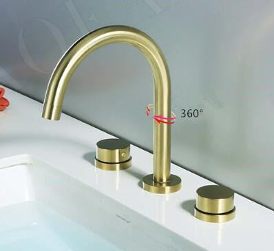 Antique Brass Golden Brushed Three-pieces Split Type Bathroom Sink Tap TG0299 - Click Image to Close
