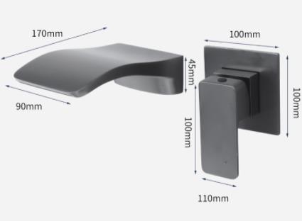 Brass Grey Finished Wall Mounted Waterfall Separated Bathroom Sink Tap TG0328 - Click Image to Close