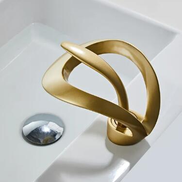 Modern Elegant Single Lever Handle Solid Brass Waterfall Gold Bathroom Tap TG0358 - Click Image to Close