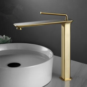 Brushed Golden Finished Basin Tap Tall Mixer Tall Bathroom Sink Tap TG0378 - Click Image to Close