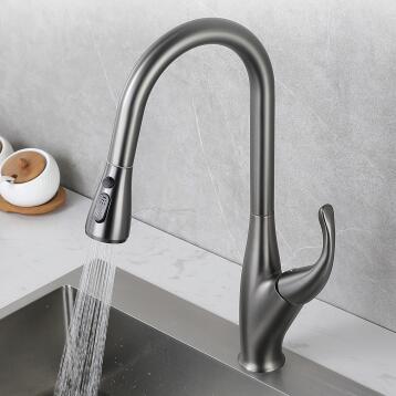 Grey Finished Brass Rotatable Retractable Head Pull Out Kitchen Tap TG0576 - Click Image to Close