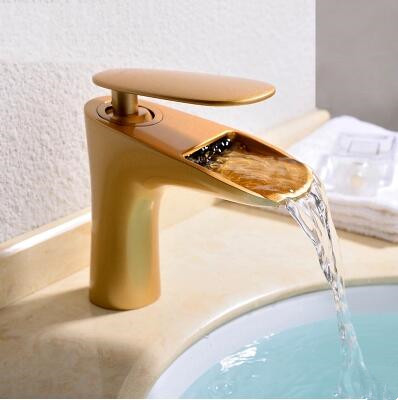 High Quality Brass Waterfall Golden Bathroom Sink Tap TG0598 - Click Image to Close