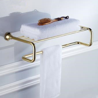 Antique Brass Ti-PVD Wall-mounted Bathroom Shelf With Towel Bar TGB1004
