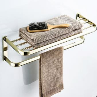 Ti-PVD Solid Brass 24 Inch Bathroom Shelf With Towel Bar TGB2004