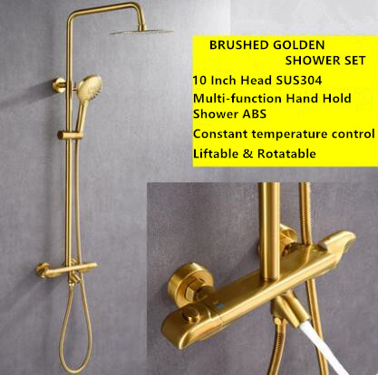 Thermostatic Brushed Golden 10 Inch Rainfall Rotatable Shower Set TGS1580