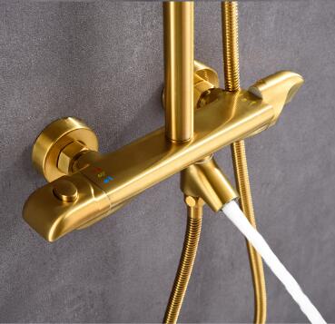 Thermostatic Brushed Golden 10 Inch Rainfall Rotatable Shower Set TGS1580